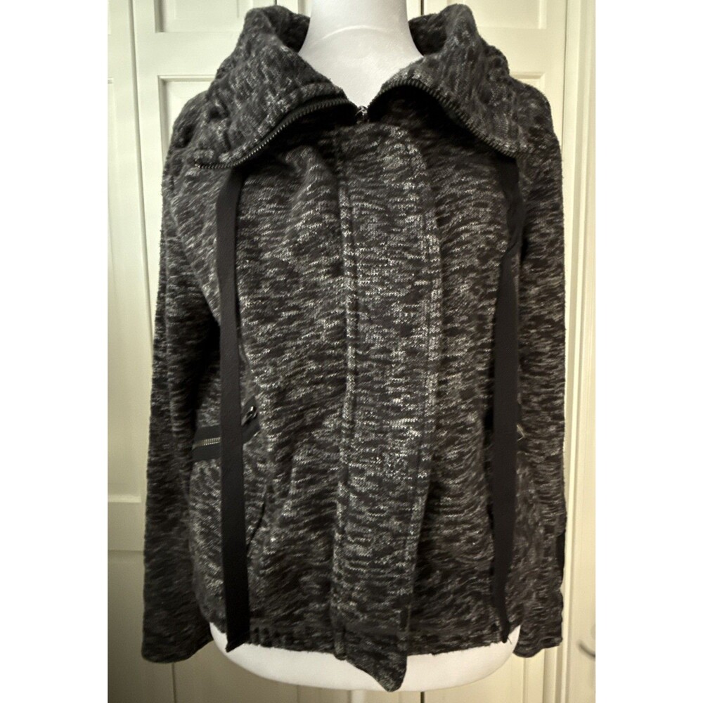 Silence + Noise XS Black Gray Knit Moto Jacket Zipper Pockets 100% Cotton